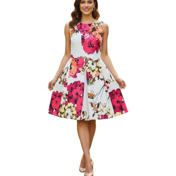 Just Taylor Dresses & Skirts - Just Taylor Floral Dress Women 8 NWT Pleated Pockets Gold Zipper Party Flawed